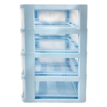 德利生活 桌面抽屜收納盒  塑膠材質  藍色  4層