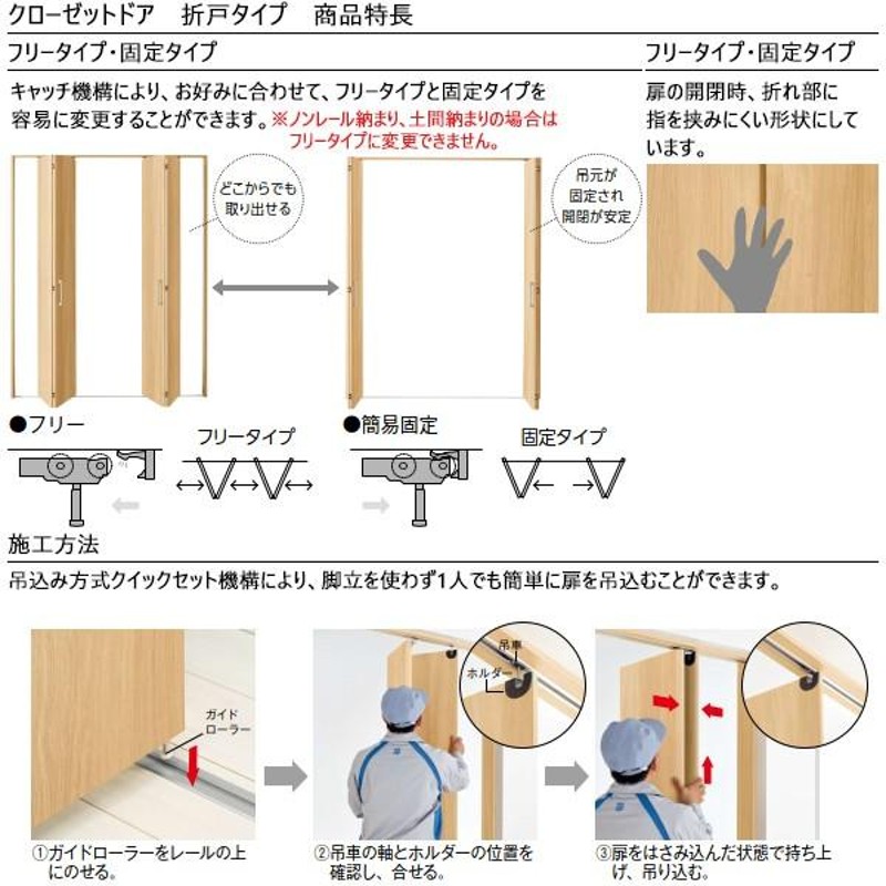 YKKAP収納 クローゼットドア 両開き戸 JA ケーシング[三方枠]：[幅