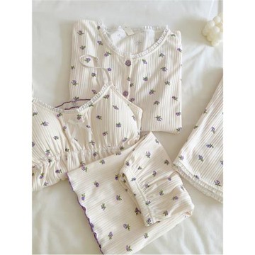 睡衣女款夏季2024新款帶胸墊吊帶性感純棉大碼可外穿薄款四件套裝