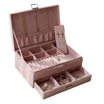 PORA BELLA 多層絨布704首飾盒  粉色