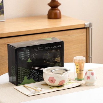 跨境專供日式抹茶茶具套裝7件套彩盒高檔亞馬遜爆款廠家陶瓷茶筅