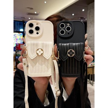 蝴蝶結花朵零錢卡包適用于蘋果16Promax手機殼iPhone15Pro硅膠套14Plus鏡頭全包13小香風12斜跨背帶11女防摔