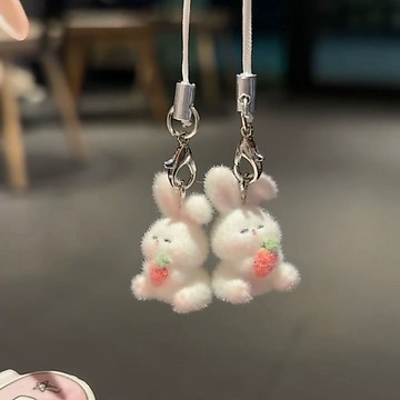 【臺灣出貨】可愛動物腮紅小兔鑰匙扣植絨汽車掛件手機鏈包包掛飾送朋友禮物