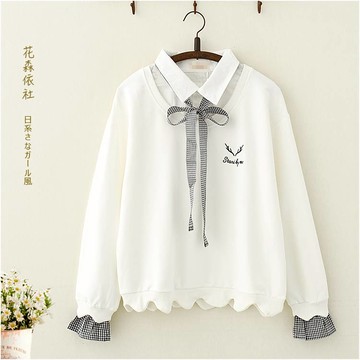 學院風春裝新款甜美系帶假兩件衛衣學生少女軟萌妹打底衫ins上衣