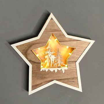 SwanLace好物分享 木質北歐立體鏤空森林麋鹿雪景星星裝飾燈擺件