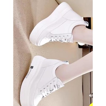 春天小白鞋內增高女鞋10cm真皮厚底松糕跟小個子顯高休閑運動鞋子