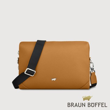 【BRAUN BUFFEL 德國小金牛】台灣總代理 斯萊特-A 橫式斜背包-淺棕/BF565-62-CS