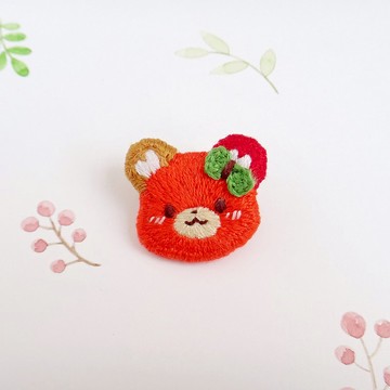 刺繡別針/11月生日熊/楓葉/安全別針