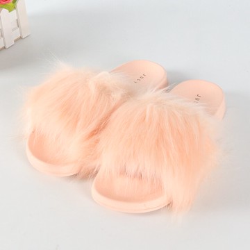 家品牌春夏新款專柜撤柜淺粉色網紅韓版百搭時尚毛毛拖鞋女 47001