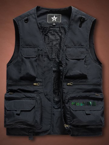 工裝馬甲男士戶外多口袋攝影師釣魚背心大碼寬松工作服導演馬夾潮-Misaki精品