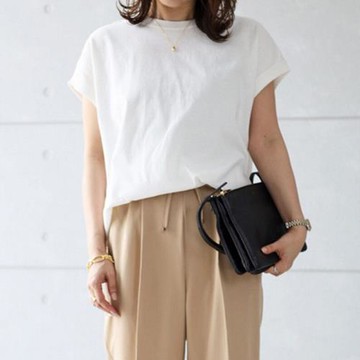 跨境樂天ins熱銷日系寬松純色圓領短袖側開叉純棉T恤簡約上衣女夏