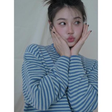 設計感小眾軟糯V領條紋毛衣女秋季韓版寬松百搭打底針織衫上衣潮