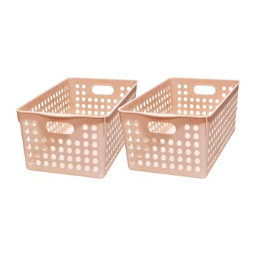 inomata 桌面零食收納筐  16.6 x 29.3 x 11.5cm  粉色  2個