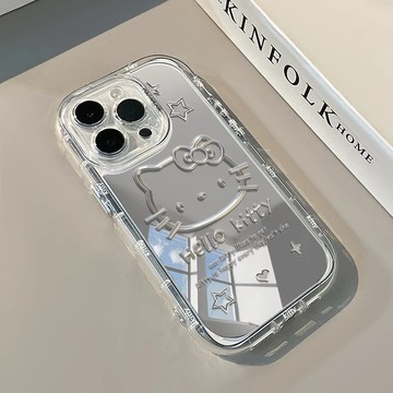 卡通凱蒂貓 適用蘋果16plus手機殼15pro鏡面iphone14promax全包13/12創意x/xr/11保護殼