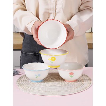 碗陶瓷花邊小碗家用吃飯米飯碗單個2023新款碗盤高顏值小清新餐具
