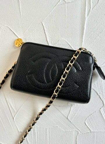 中古包 Chanel黑色魚子醬斜背包 單肩包 側背包 肩背包 古董小包