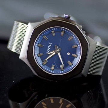 LOVME 101系列八角方殼米蘭錶帶時尚手錶-IP黑x藍/46mm