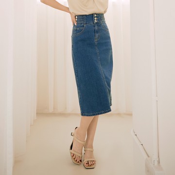 OB嚴選 小腰精．後開衩高腰牛仔中長裙 《CA2750》大尺碼/現貨/女裝
