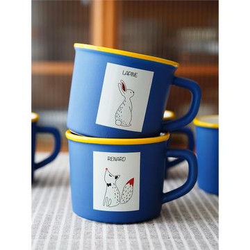 克萊因藍動物馬克杯寬口陶瓷大容量咖啡杯創意高顏值早餐牛奶水杯