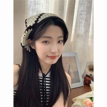【台灣有貨】實拍 法式復古頭巾女出遊甜美可愛鉤花文藝風髮帶針織手工辣妹三角巾潮