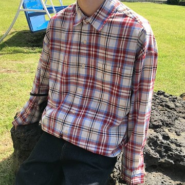 FINDSENSE H1 2018 秋季 新款 男 日本 文藝 復古 拼接格子 寬鬆百搭 長袖襯衫 休閒 潮上衣