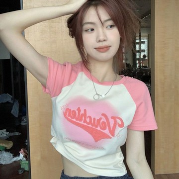 2026夏季新款純欲風甜辣妹修身顯瘦短款短袖T恤女 別致百搭ins上衣 印花刺綉元素