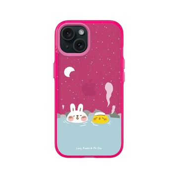 iPhone 15 Clear 粉漾桃 - 懶散兔與啾先生 Lazy Rabbit and Mr.Chu - 泡溫泉