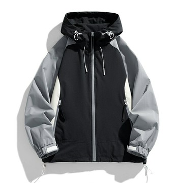 現貨+預購 防風外套休閒夾克-拼色連帽寬鬆舒適男女外套3色74kn42【獨家進口】【米蘭精品】