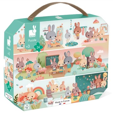 Janod 厚片拼圖  24片  1個  小兔子的一天 多色