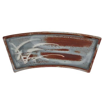 日本製 赤志野蘆扇形皿  27 x 21 x 4.5cm  XL070913-4  1個  紅色 + 藍色