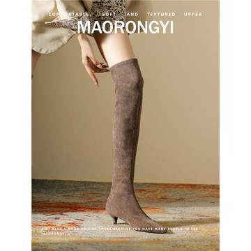 「毛容易」尖頭過膝長靴女不掉筒彈力靴瘦瘦靴細跟2023秋冬季新款