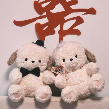 8291用戶喜愛收藏💠 婚禮小狗壓床娃娃 一對 可愛狗狗貓貓 結婚禮物 新人送禮 情侶公仔 寢具裝飾