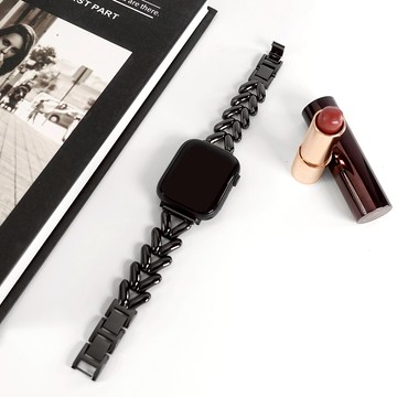 Apple Watch 全系列通用錶帶 蘋果手錶替用錶帶 V形鏈帶 鋅合金錶帶 黑色 ＃858-686-BK