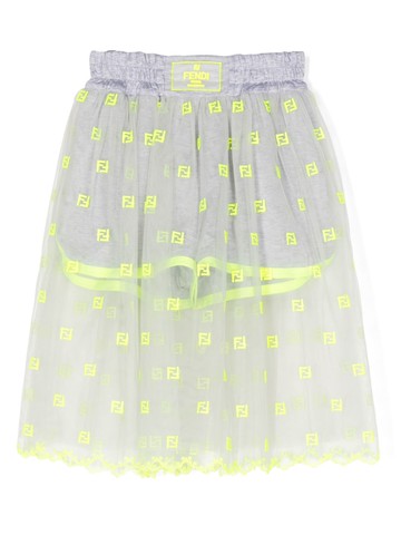 Fendi Kids - logo-patch semi-sheered skirt - kids - Polyester - 12 - Grey