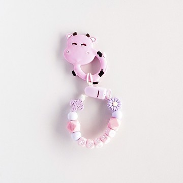 12顆 LUCAS 雛菊 仙人掌 粉色牛固齒器+客製化奶嘴鏈