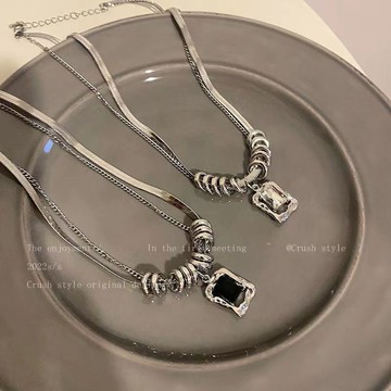 限時特賣🔥 【1596人收藏】嘻哈風~方形鋯石雙層衛衣項鏈女秋冬2023年新款小衆設計感毛衣鏈