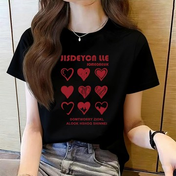 【現貨！台灣速發】愛心印花❤️短袖上衣女 夏季短袖短t恤 設計感流行衣服韓系甜美風氣質短袖 大尺碼女裝百搭夏裝多色可選T
