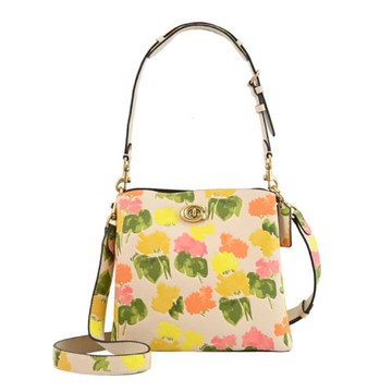 COACH CC387 WILLOW 花卉壓紋兩用三層水桶包.淺褐