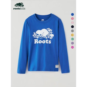 (免運)Roots美式經典兒童夏季海貍印花長袖大童純棉T恤內搭上衣29020385