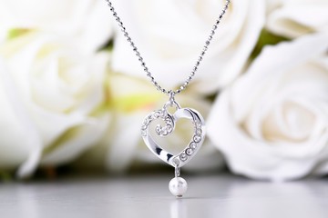 手工愛心水鑽珍珠項鍊