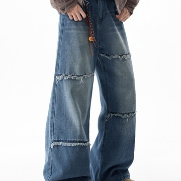 小眾設計寬鬆百搭休閒褲男美式復古直筒重工牛仔褲子男