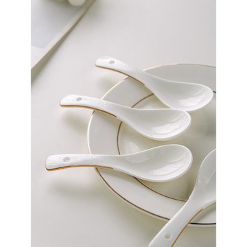 10個裝金邊小湯勺家用喝湯勺商用陶瓷調羹湯匙吃飯勺餐廳飯店勺子