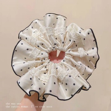 蕾絲 白色 優雅 波點 超大 大腸花邊 髮圈 韓系 高級頭繩 法式 馬尾 頭髮 發繩