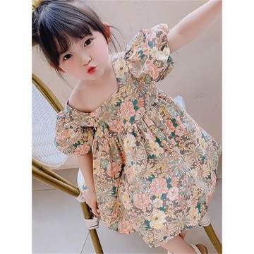 童裝韓版碎花露背交叉夏季連衣裙