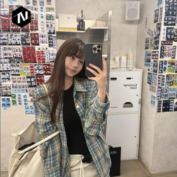 【Nico】小衆設計寬鬆百搭藍色襯衣上衣美式復古格子長袖襯衫秋季新款外套