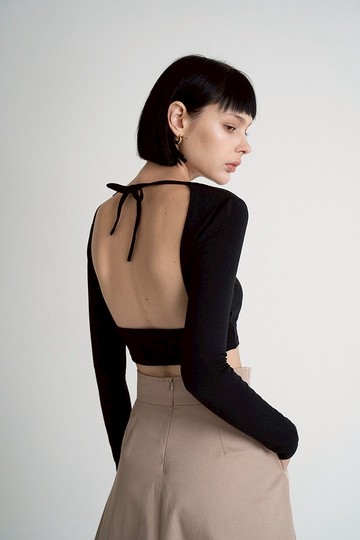 Backless Modal Bra Crop Top |  莫代爾美背綁帶 Bra 上衣 - 黑