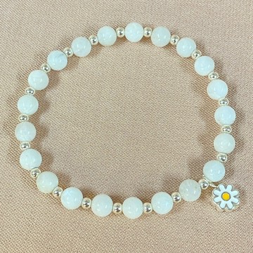 【晶星】天然白幽靈設計款手珠 925純銀 小雛菊 天然水晶 水晶手珠 手鍊 手珠 串珠 開運手珠 開運飾品 白幽 幽靈