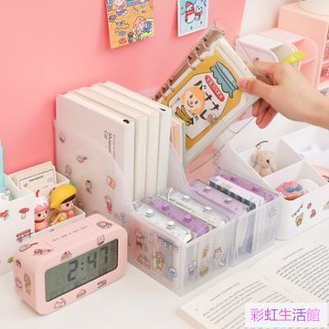透明ins風書立收納盒 桌面少女心學生文件架擋板 辦公室文件夾 白色書靠 宿舍收納置物盒