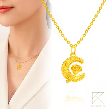 【TLH】黃金墜項鍊 純金999 月上玫瑰 約重0.07錢±0.01-廠商直送