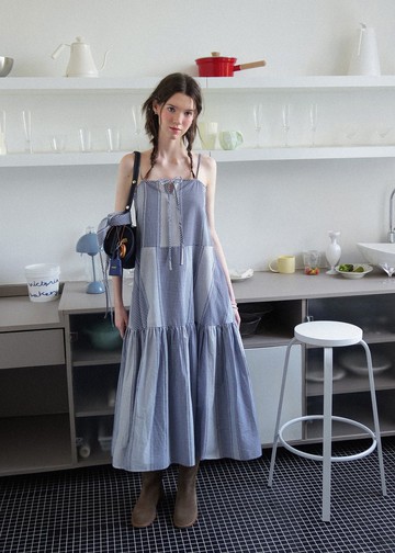 生動的春夏 格紋條紋布連身裙